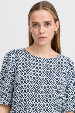 Ichi Blouse met korte mouwen TotalEclipseIkatTileAop Clearance