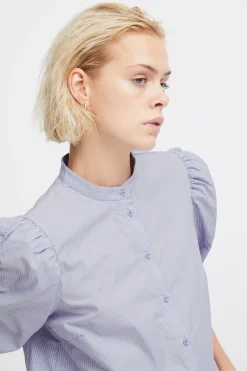 Ichi Blouse met korte mouwen DellaRobbiaBluePeachStripe Outlet