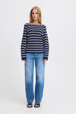 Ichi IHBOSTON Pullover MedievalBluew.Birchstripe Sale