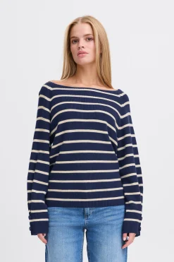 Ichi IHBOSTON Pullover MedievalBluew.Birchstripe Sale