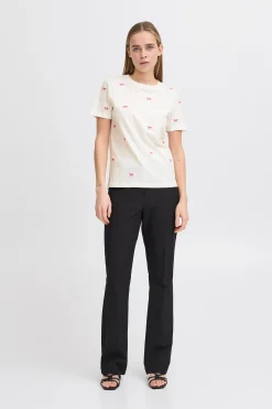 Ichi IHCAMINO T-shirt CloudDancerw.PinkYarrow Best